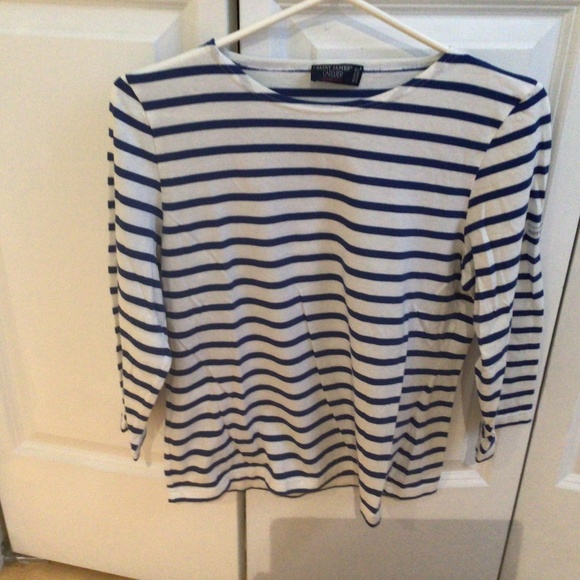 Saint James Tops - Saint James White and Blue Striped Boatneck Top